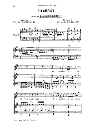 Claude Debussy Pierrot score for Piano