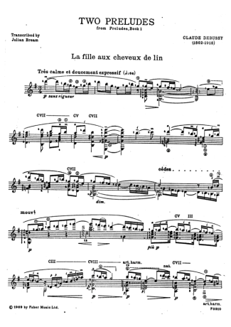 Claude Debussy  score for Acoustic Guitar