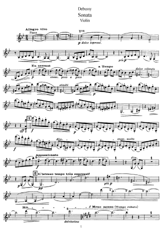 Claude Debussy Violin Sonata score for Violin