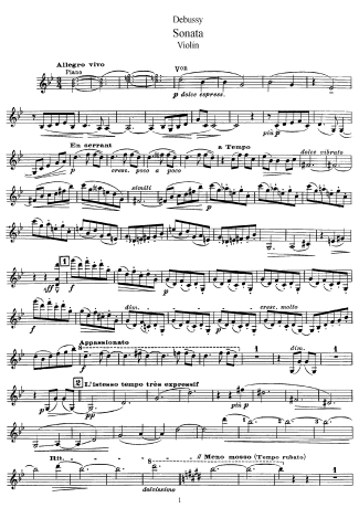 Claude Debussy  score for Violin