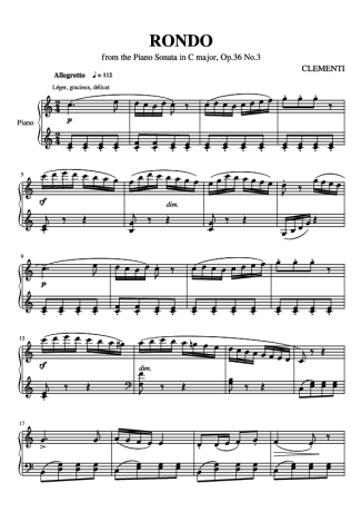 Clementi Rondo score for Piano