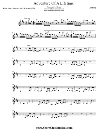 Coldplay Adventure Of A Lifetime score for Tenor Saxophone Soprano (Bb)