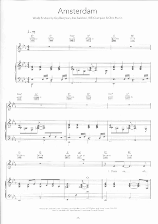 Coldplay Amsterdam score for Piano