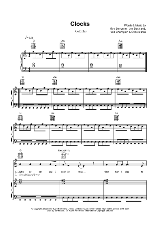 Coldplay Clocks (V2) score for Piano
