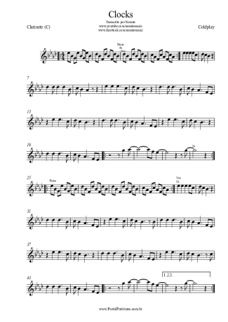 Coldplay Clocks score for Clarinet (C)