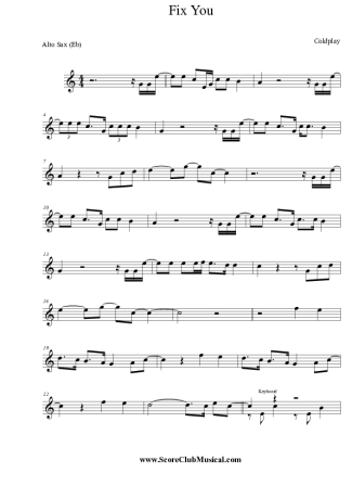 Coldplay Fix You score for Alto Saxophone