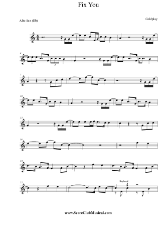 Coldplay  score for Alto Saxophone