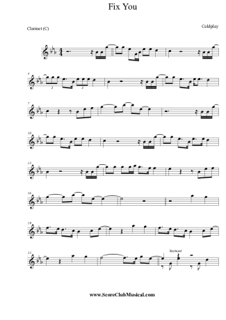 Coldplay Fix You score for Clarinet (C)