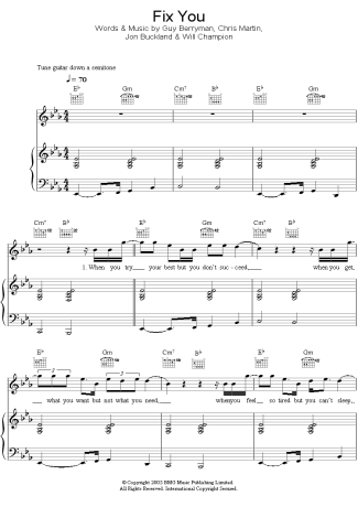 Coldplay Fix You score for Piano