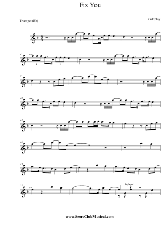 Coldplay Fix You score for Trumpet