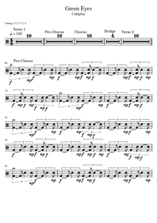 Coldplay Green Eyes score for Drums