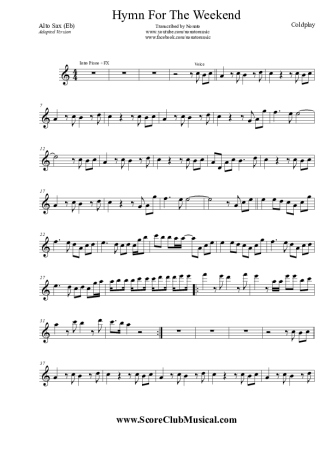 Coldplay Hymn For The Weekend score for Alto Saxophone