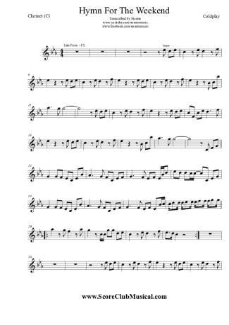 Coldplay Hymn For The Weekend score for Clarinet (C)