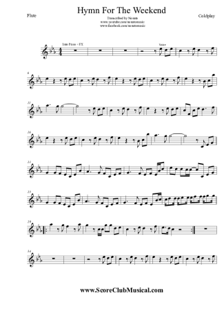 Coldplay Hymn For The Weekend score for Flute