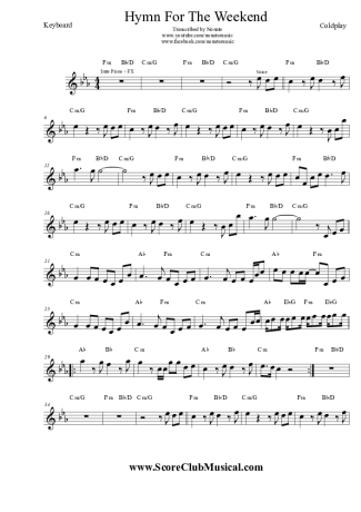 Coldplay Hymn For The Weekend score for Keyboard