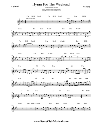 Coldplay Hymn For The Weekend score for Keyboard