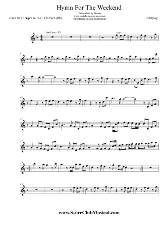 Coldplay  score for Tenor Saxophone Soprano (Bb)