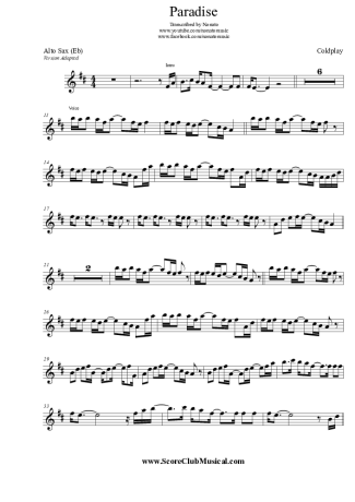 Coldplay Paradise score for Alto Saxophone