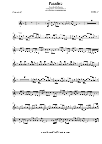 Coldplay Paradise score for Clarinet (C)