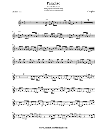Coldplay Paradise score for Clarinet (C)