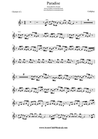 Coldplay  score for Clarinet (C)