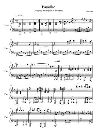 Coldplay Paradise score for Piano