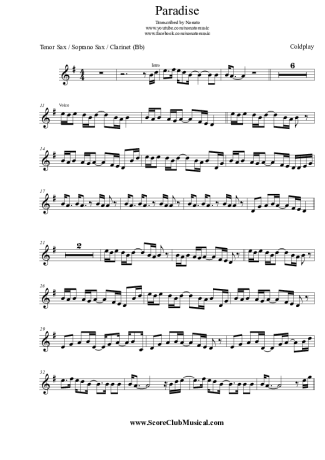 Coldplay Paradise score for Tenor Saxophone Soprano (Bb)