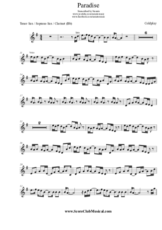 Coldplay  score for Tenor Saxophone Soprano (Bb)