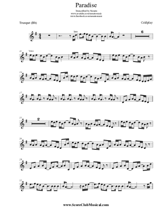Coldplay Paradise score for Trumpet