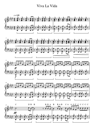 Coldplay Viva La Vida score for Piano