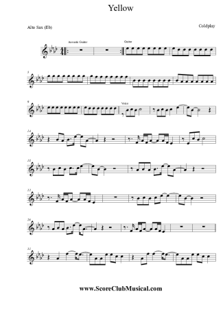 Coldplay Yellow score for Saxofone Alto (Eb)
