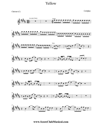 Coldplay  score for Clarinet (C)