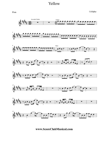 Coldplay Yellow score for Flute