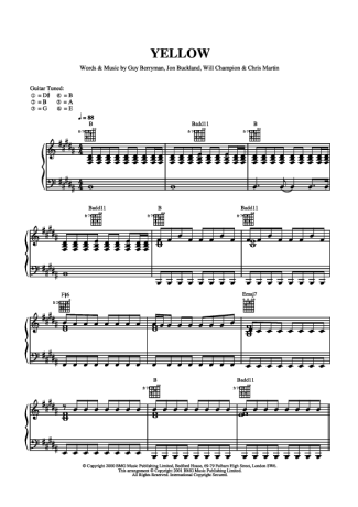 Coldplay Yellow score for Piano