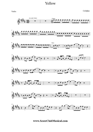 Coldplay Yellow score for Violin