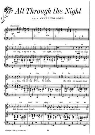 Cole Porter All Through The Night score for Piano