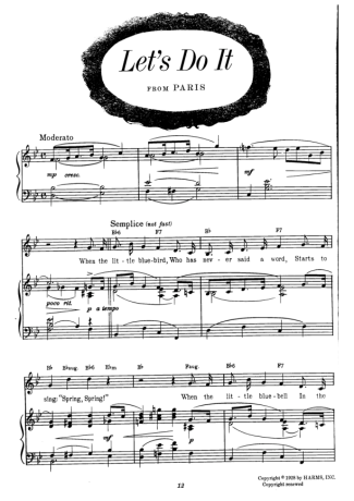 Cole Porter Lets Do It score for Piano