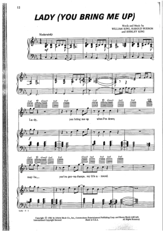 Commodores Lady (You Bring Me Up) score for Piano