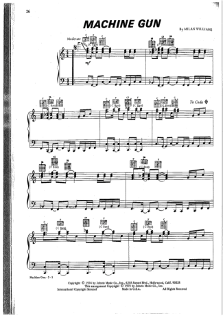 Commodores Machine Gun score for Piano