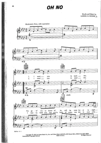 Commodores Oh No score for Piano