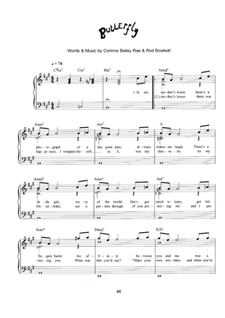 Corinne Bailey Rae Butterfly score for Piano