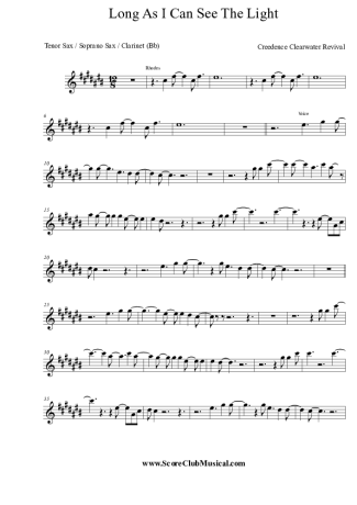 Creedence - Long As I See The Light Sheet Music For Tenor Saxophone Soprano (Bb)