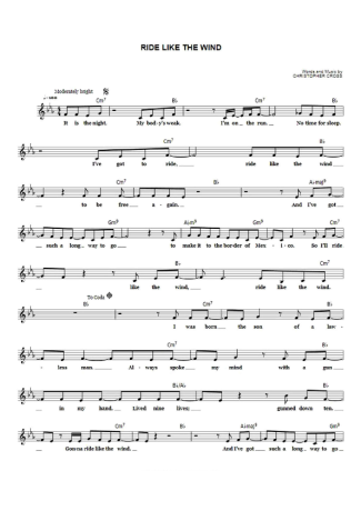 Cristopher Cross Ride Like The Wind score for Keyboard