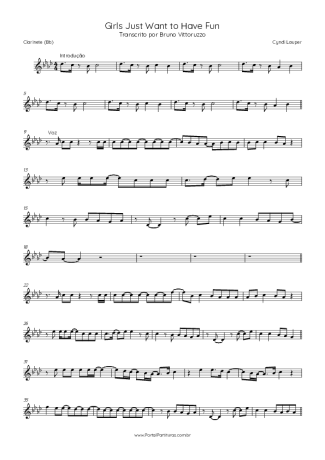 Cyndi Lauper Girls Just Want To Have Fun score for Clarinet (Bb)