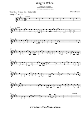 Darius Rucker Wagon Wheel score for Tenor Saxophone Soprano (Bb)
