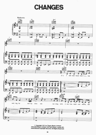David Bowie Changes score for Piano