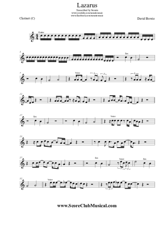 David Bowie  score for Clarinet (C)