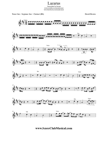 David Bowie Lazarus score for Tenor Saxophone Soprano (Bb)