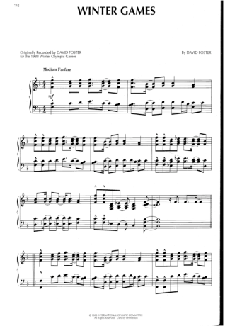 David Foster Winter Games score for Piano