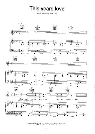 David Gray This Year´s Love score for Piano